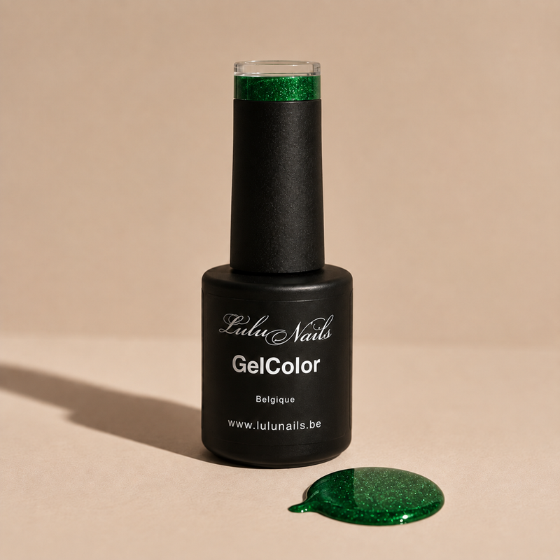 Semi-Permanent Varnish Emerald Green Glitter 10ml UV/LED -GelColor HEMA and TPO Free LuluNails 214