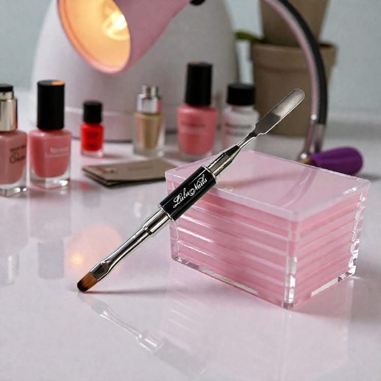 Polygel gereedschap met twee uiteinden - Roestvrijstalen spatel & semisynthetische borstel | Lulu...