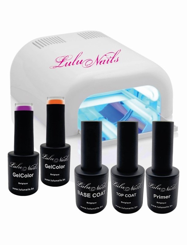 LuluNails Semi-Permanent Nail Base Kit - Glow & Go with UV Lamp, Primer, Base Coat, Top Coat